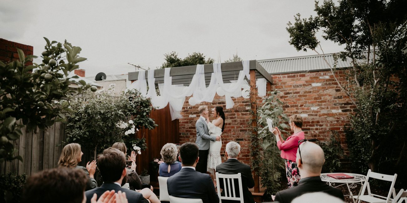 Intimate Wedding at Home Lets Elope Melbourne Celebrant Photographer Elopement Package Victoria Sarah Matler Photography Elope at Home Footscray weddings intimate